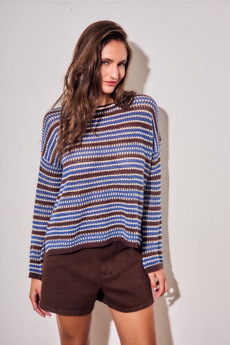 Sweater Rayado Texturado - Azul 