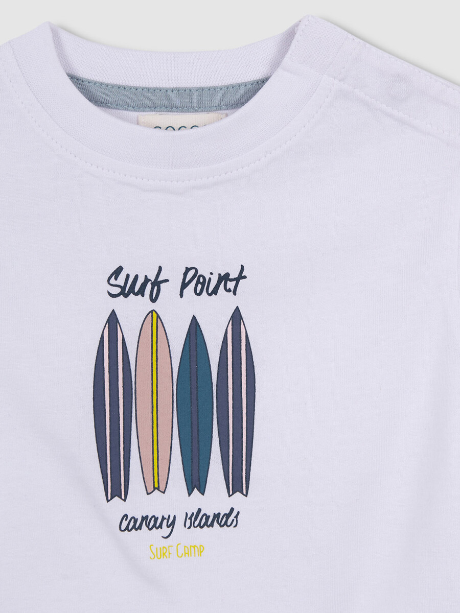Camiseta Con Estampado Surf Blanco