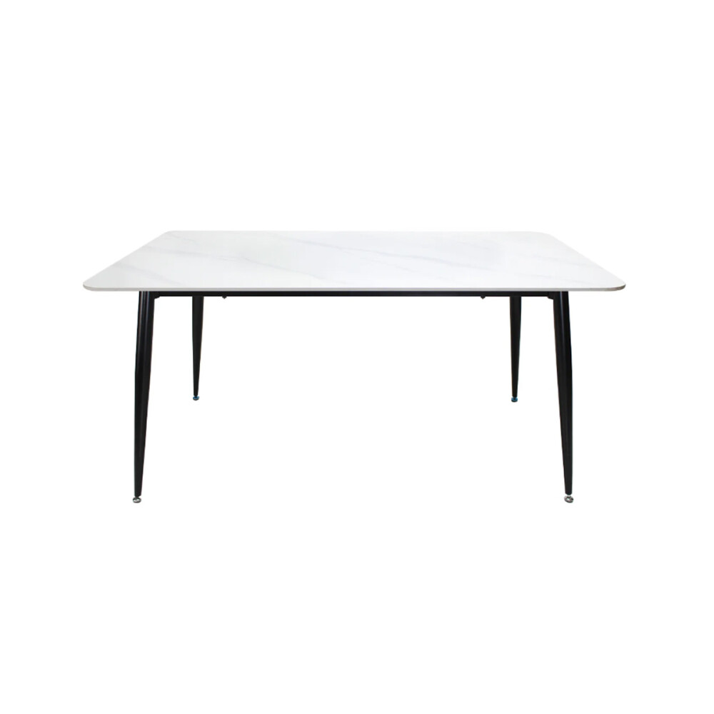 Mesa De Comedor Vidrio Símil Marmol 1.40x0.80m Patas De Hierro Blanco