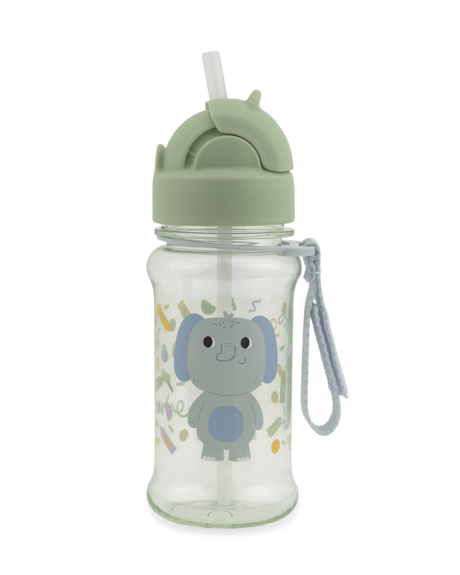 Botella de plástico tritan, con sorbito, diseño elefante Sin color