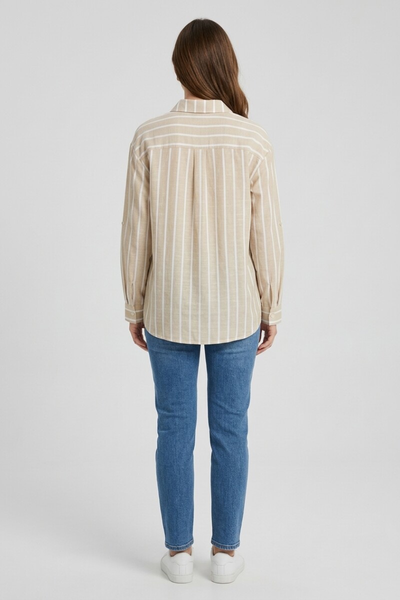 Camisa m/l rayada BEIGE