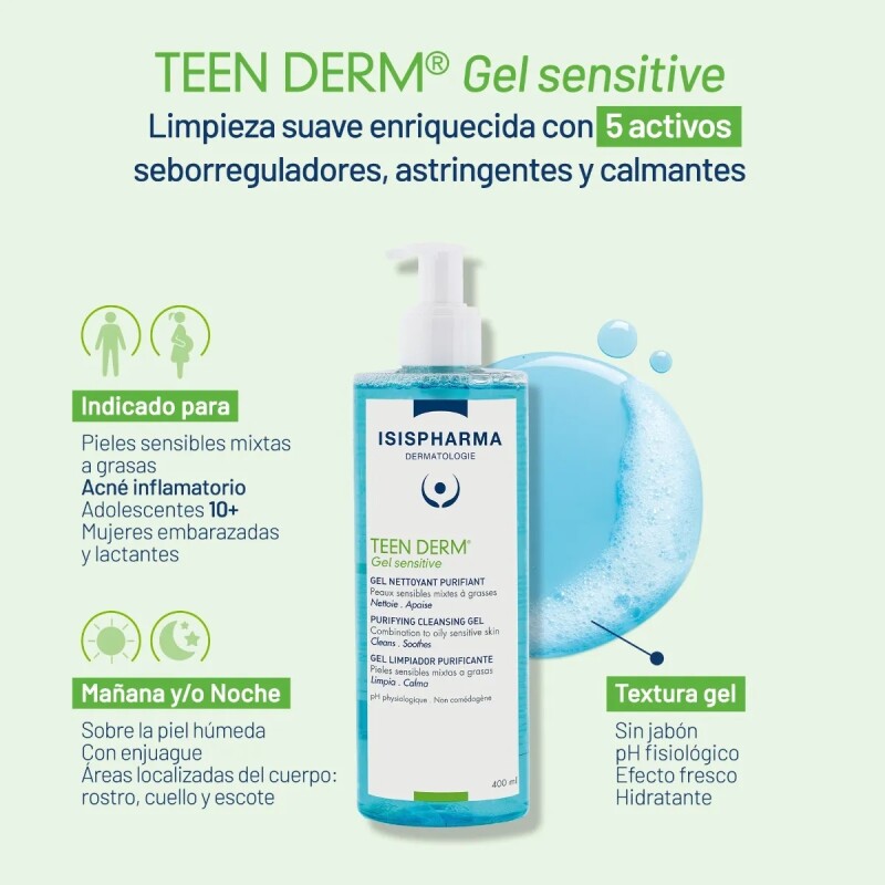 Isispharma Gel Limpiador Teen Derm Sensitive 250 Ml. Isispharma Gel Limpiador Teen Derm Sensitive 250 Ml.