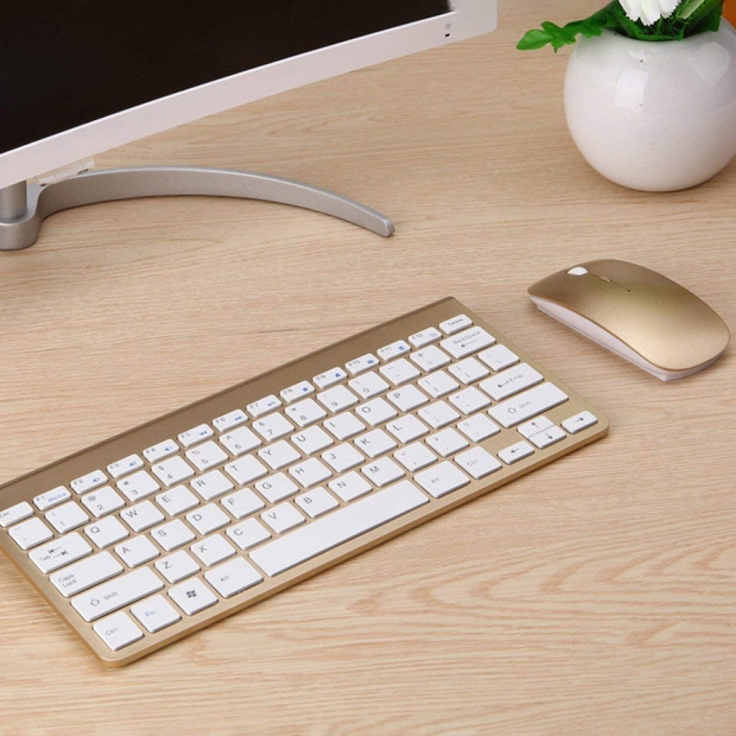 Kit de teclado y mouse compacto inalámbrico - Dorado — Electroventas