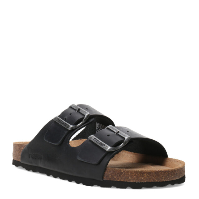 Sandalia de Mujer Freeway Casual 2 Hebillas Negro (Cuero Graso)
