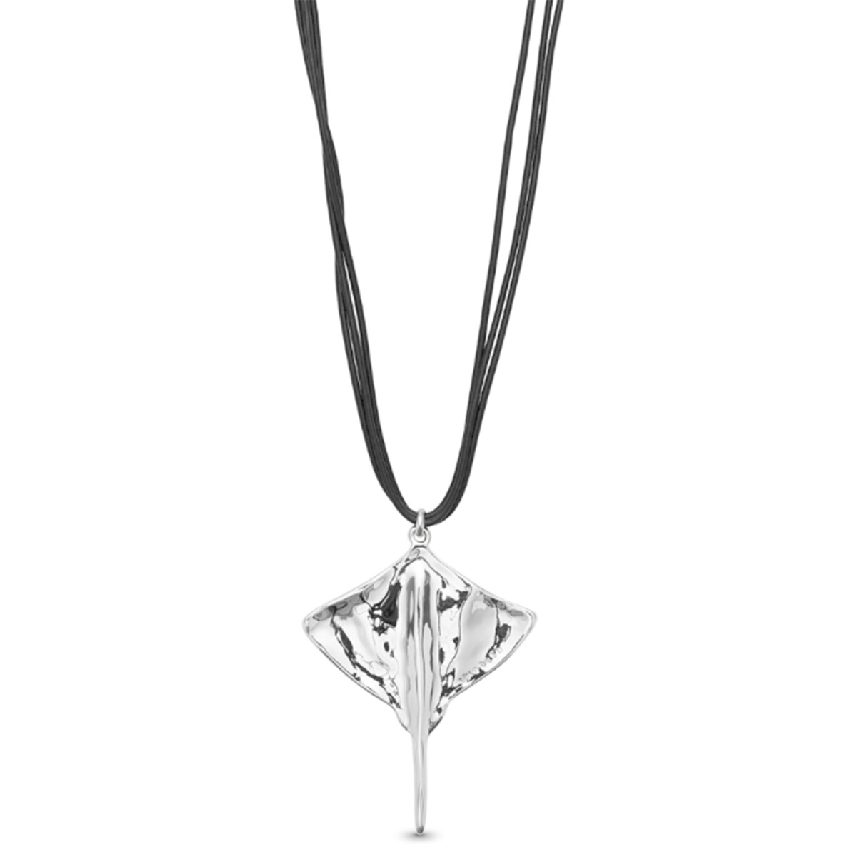 COLGANTE DE CUERO CON ALEACIÓN DE METALES BAÑADO EN PLATA DE LEY CON FORMA DE MANTARRAYA - Colgante 