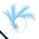 Vincha efecto pluma y aplique Celeste