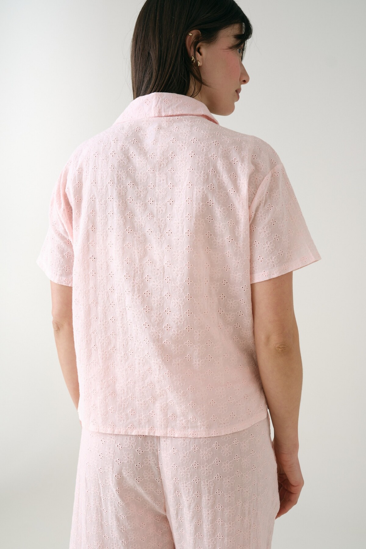 Camisa Manga Corta Broderie Rosado
