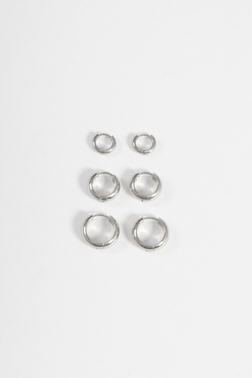 Set de tres aros gruesos acero plateado