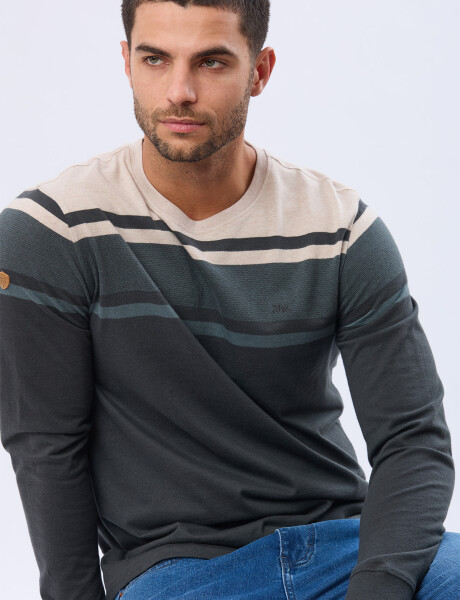 REMERA RAYADA DE ALGODÓN BEIGE