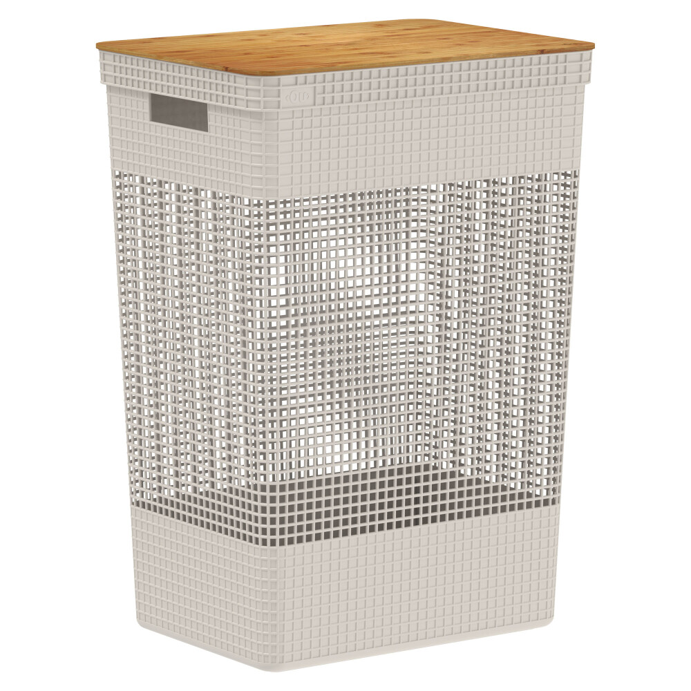 CESTA C/TAPA BAMBÚ PLASTICO-RECICLADO NATURAL-BEIGE GRID 49L