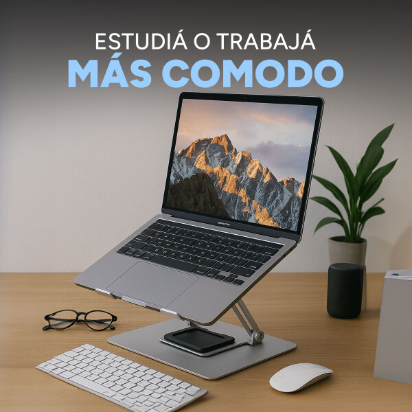 Soporte Regulable Giratorio Notebook Acero 360° Base 26x21cm Color Gris