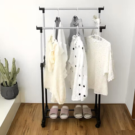 Perchero Doble Organizador Ajustable Para Ropa Con Ruedas Negro