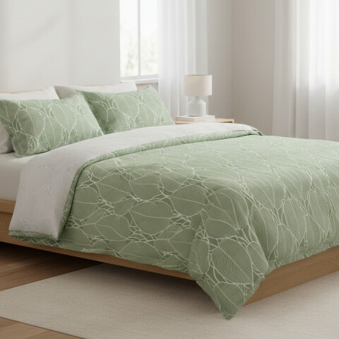 Juego Sábanas Queen Size Richmond House Estampada 100% Microfibra 309-2 HOJAS VERDE