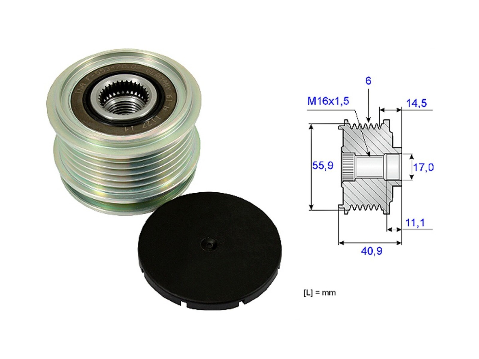 Polea Alternador Marcha Libre Audi A3/A4 GWM Wingle 5 Volks Bora/Suran/Golf/Vento/New Beetle 96-25 