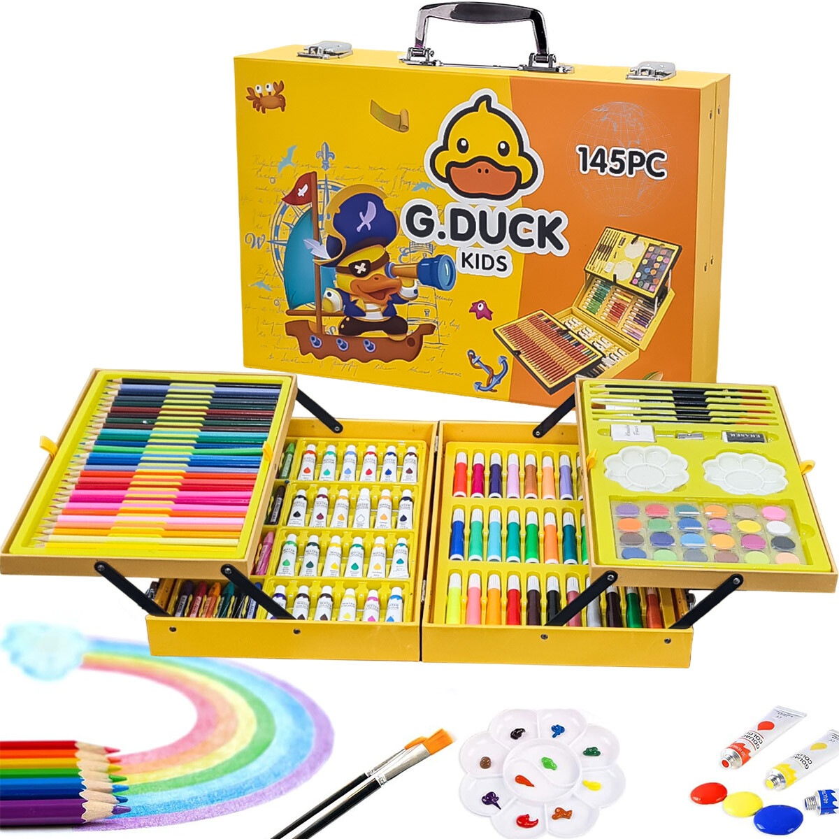 Set Valija Metálica Arte Escolar Didáctico 145 Piezas - Pato 