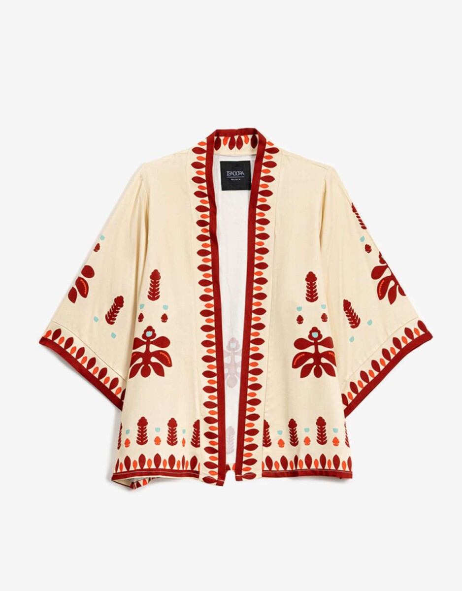Kimono Corto Estampado Bohemio - Combinacion Bicolor 