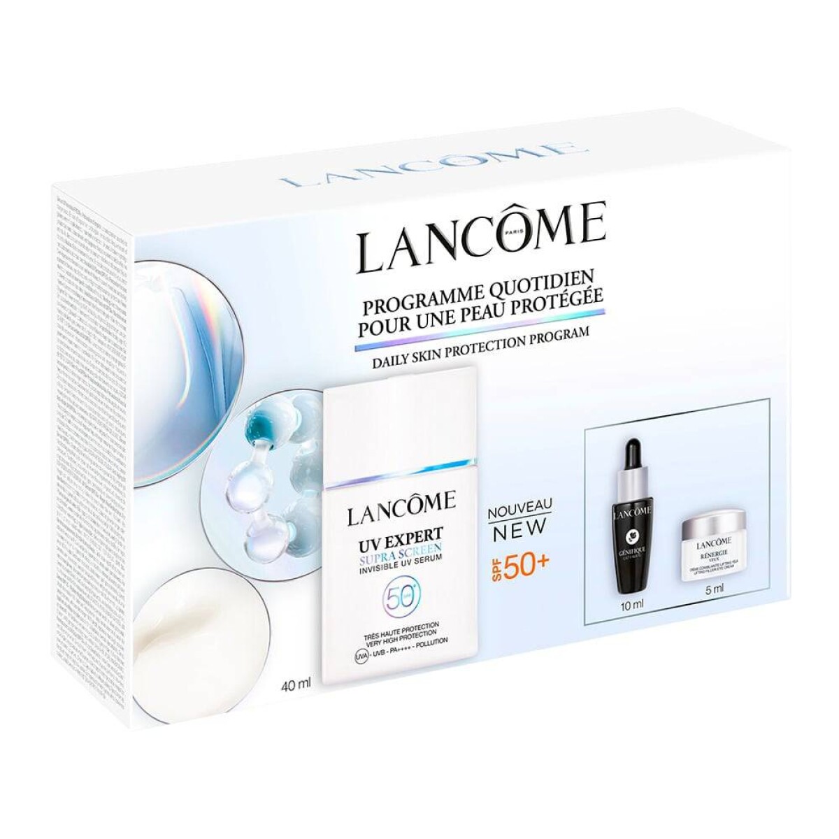Cofre Lancome UV Expert Supra Screen FPS50+ 40ml + Sérum Génifique Ultimate 10ml + Contorno de Ojos Rénergie 5ml 