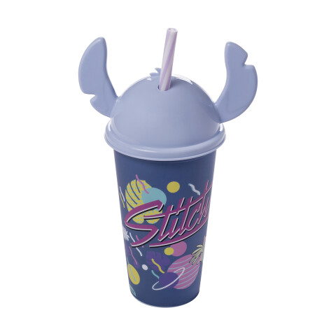 Vaso Plástico Milk Shake con Forma y Pajita Stitch 500 ml AZUL