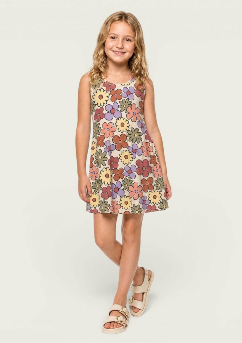 VESTIDO DE NIÑA SIN MANGAS ESTAMPADO - MULTICOLOR 