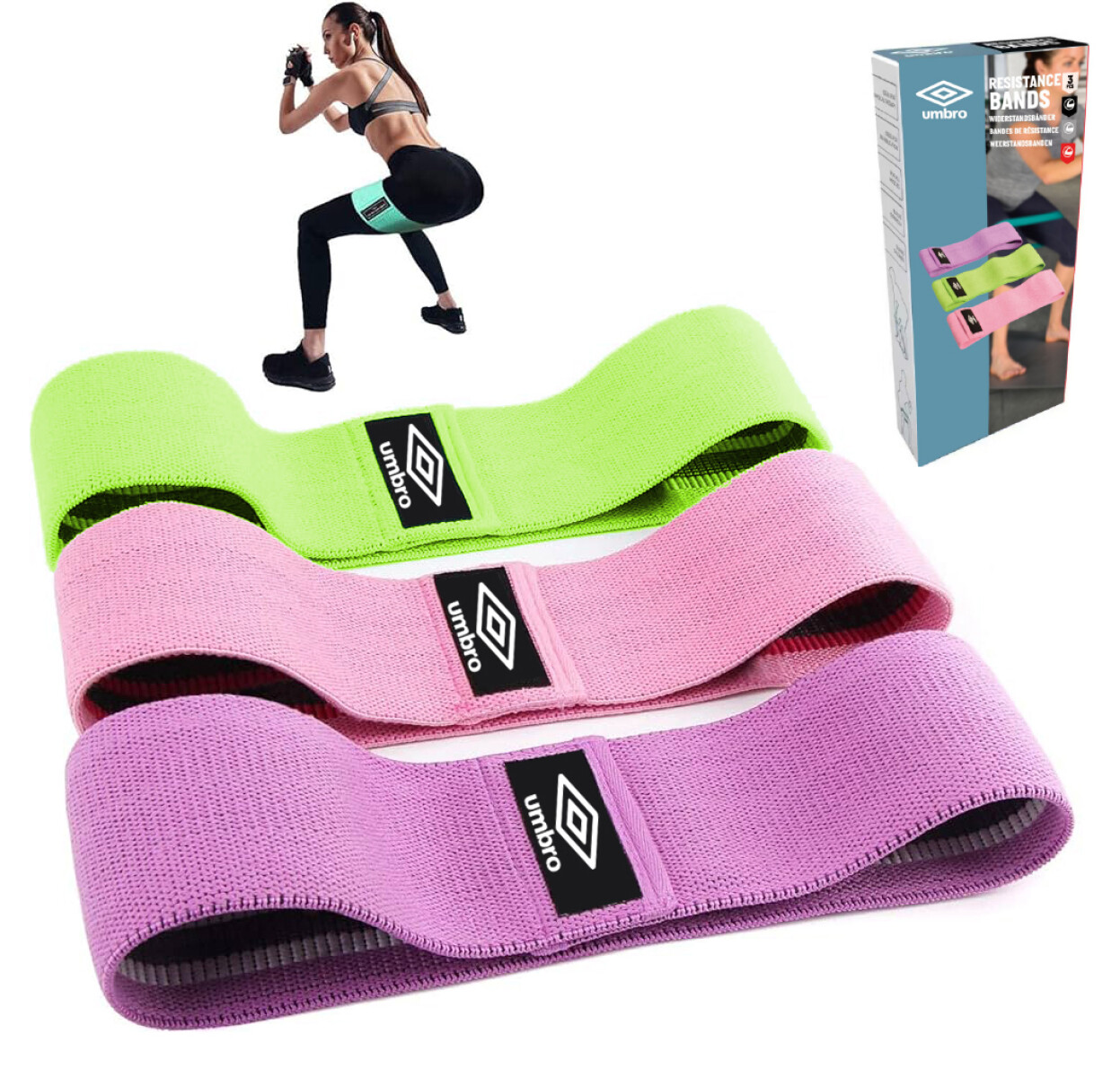 Banda Umbro Resistance Bands Textil x3 - Lila - Rosado - Verde Agua 