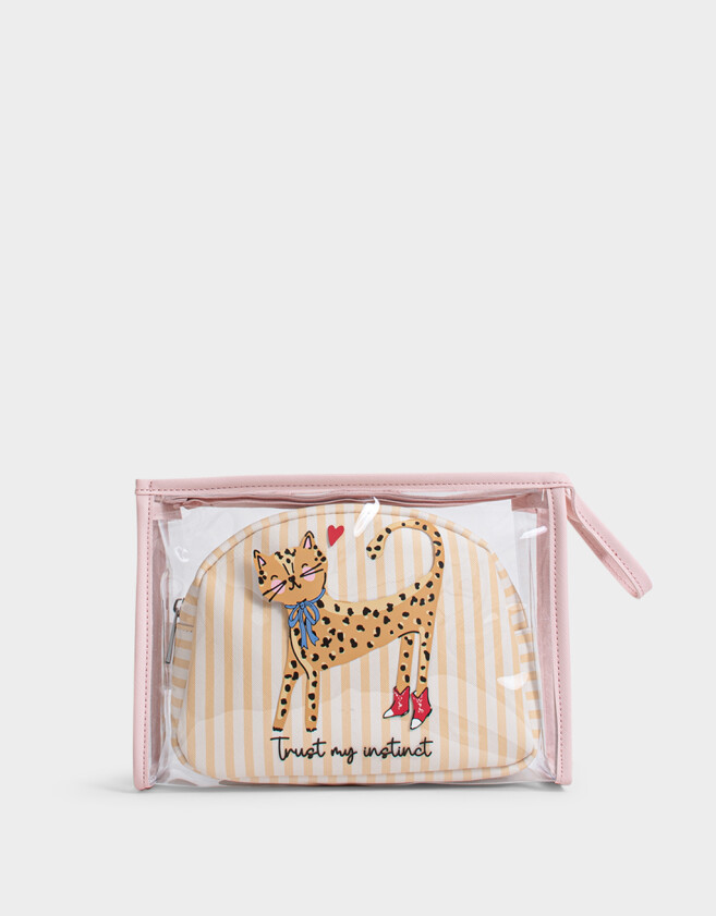Porta Cosméticos Estampados Set De Porta Cosméticos Gatito - Combinacion Bicolor