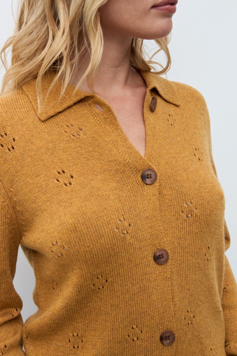 Cardigan calado ocre melange