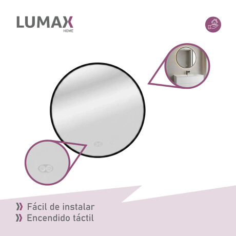 Espejo Lumax Doddy redondo con marco y luz 50cm Negro
