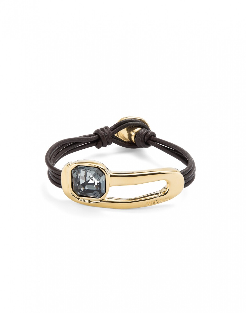 PULSERA DE CUERO BAÑADA EN ORO 18K Y CRISTAL FACETADO NEGRO - Pulsera 