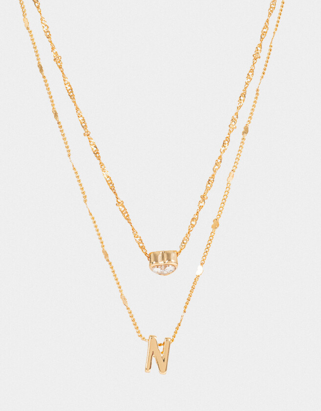 Collares Cortos Con cubic zirconia Collar Corto Cubic Inicial "n" - Dorado