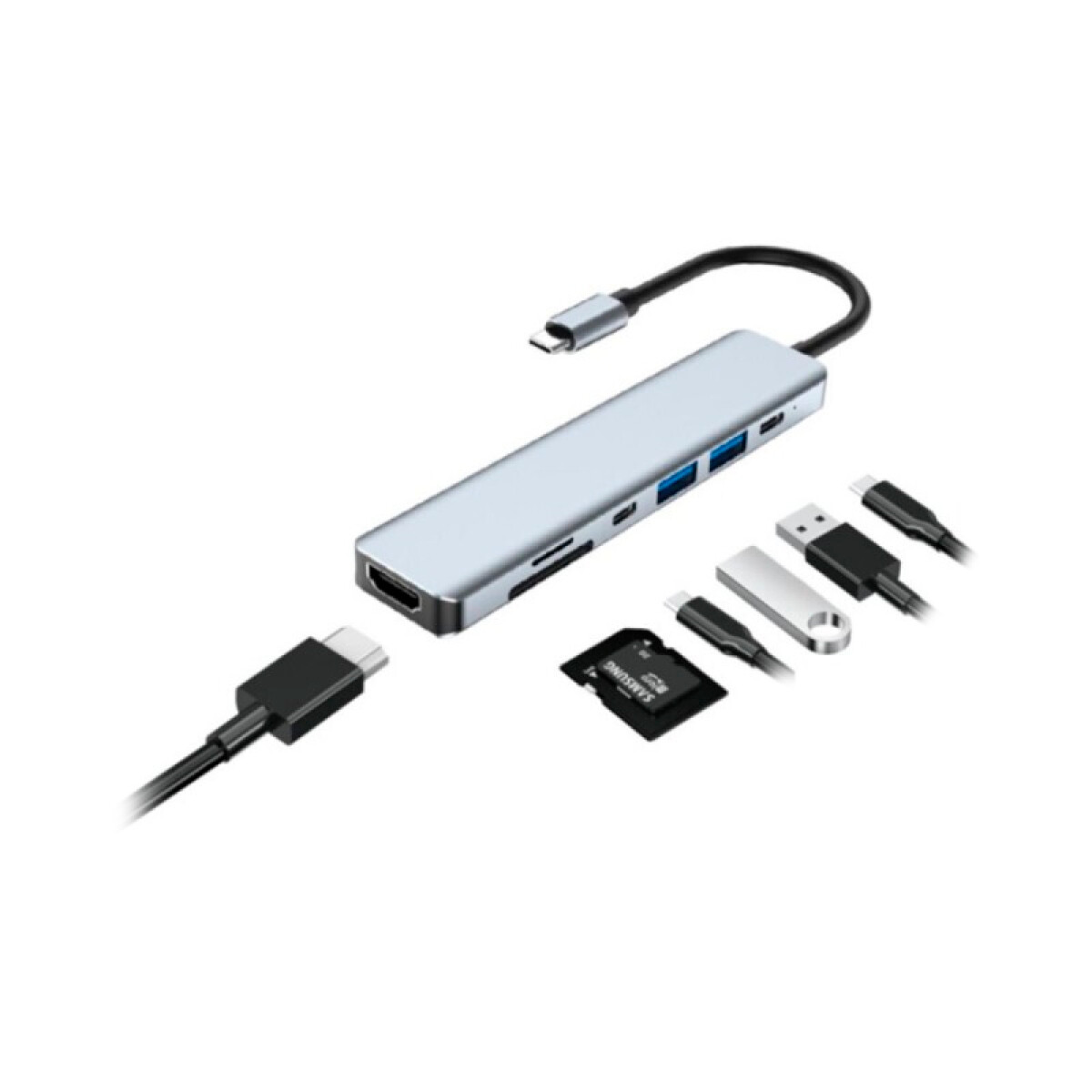 Hub 7 en 1 USB-C a 2xUSB 2xUSB-C HDMI 4K SD MicroSD HB1107SV 