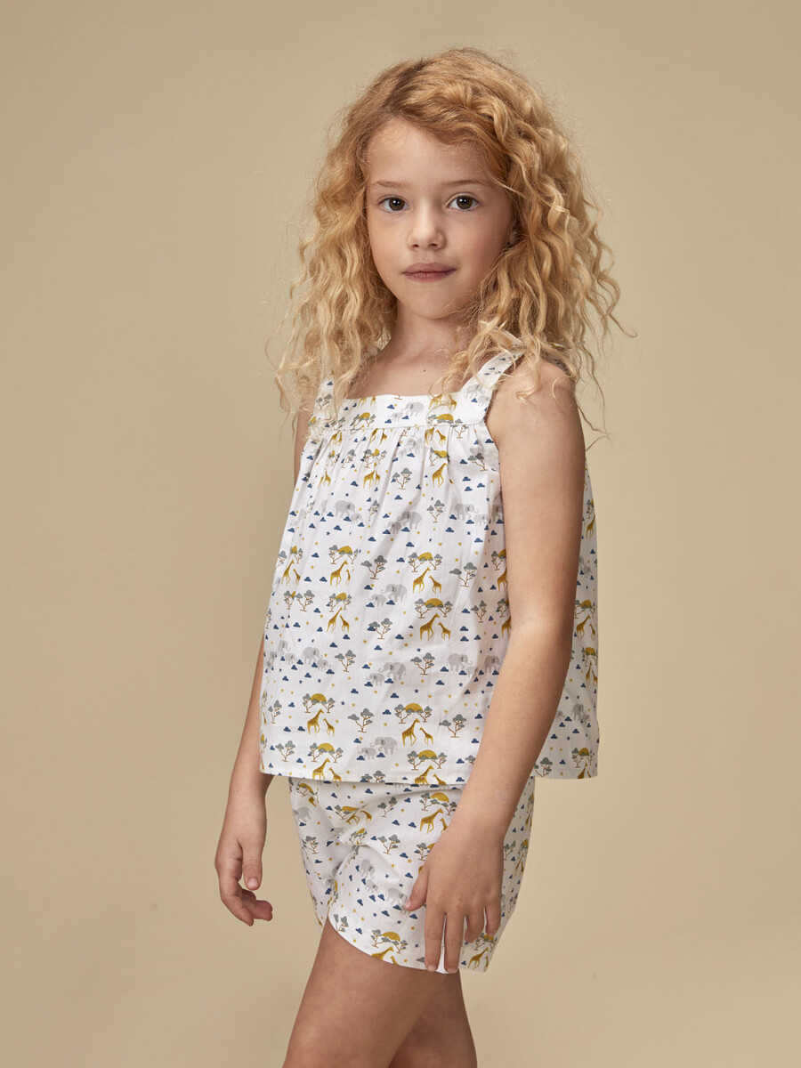 Pijama Corto De Popelin Estampado Blanco