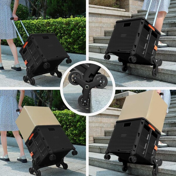 Carro Caja Plegable Ruedas Multiuso Hierro Carrito Escalera Variante Color Negro