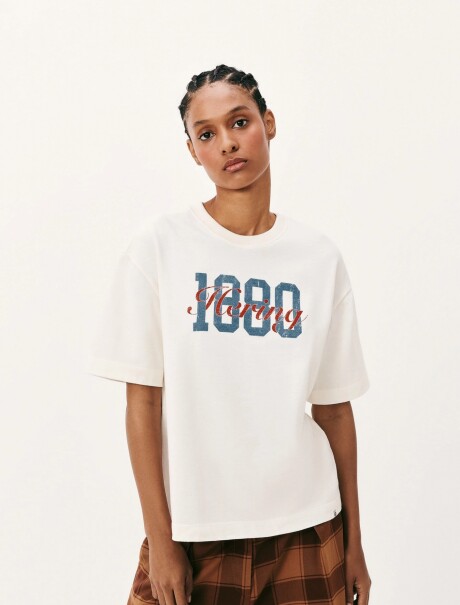 CAMISETA OVERSIZED CON ESTAMPA BEIGE