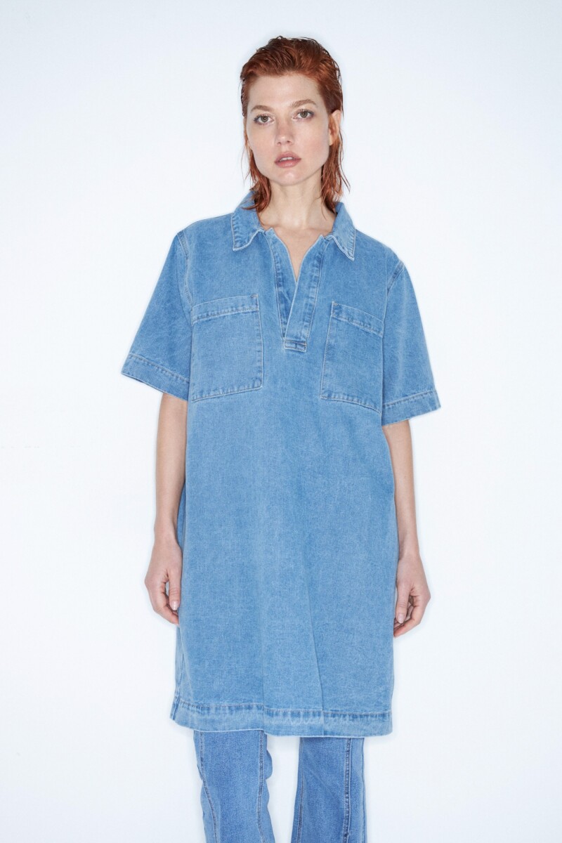 Vestido denim cuello polo jean medio