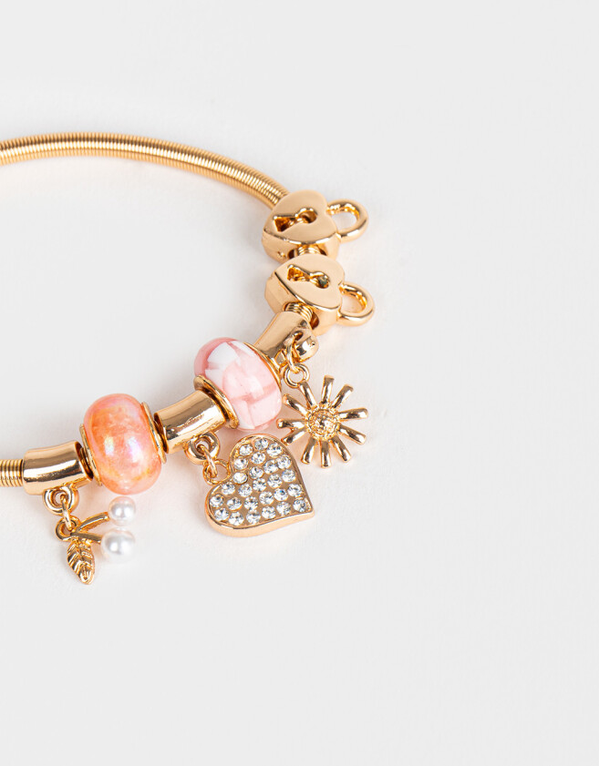 Pulseras Flexibles Bañada en Oro Pulsera Snake Con Dijes - Dorado