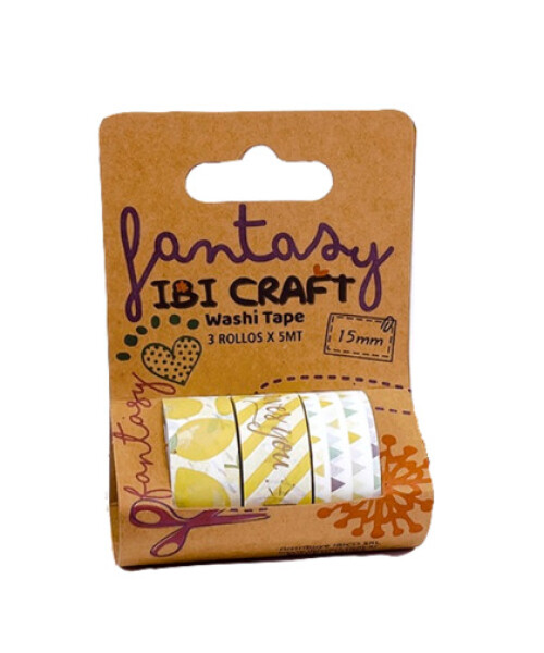 Cinta washi 1,5 cm. x 5 mts paquete x 3 TONOS LIMON