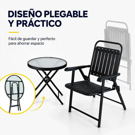 Set Juego Jardín Mesa Redonda + 2 Sillas Plegable Negro