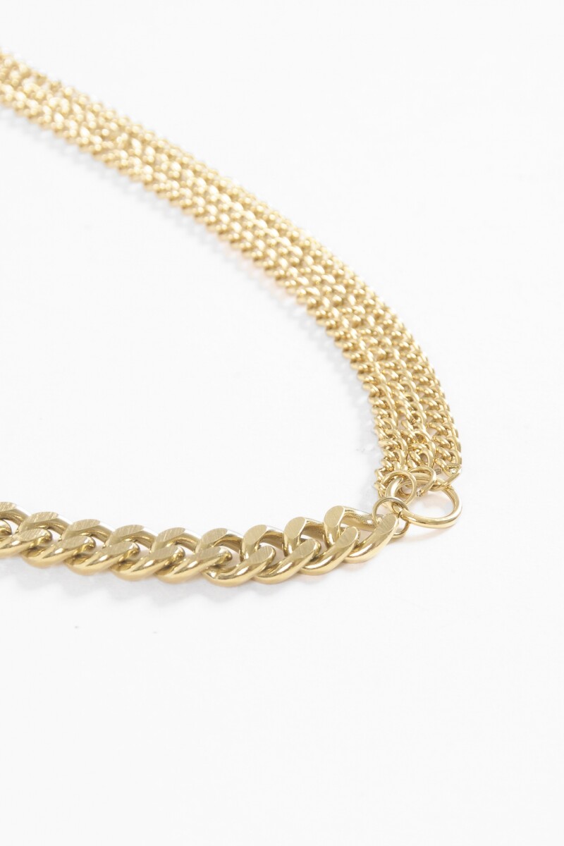 Collar acero cadena combinada dorado