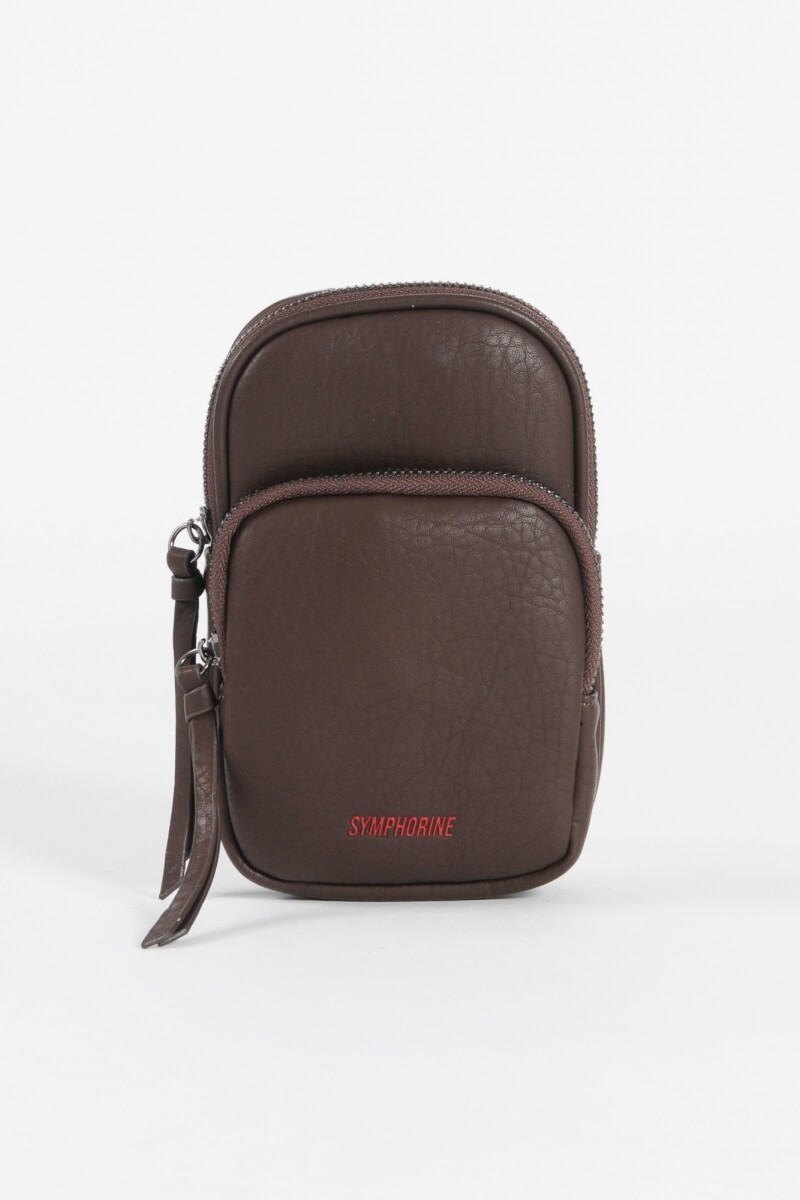 Porta celular con bolsillo marrón