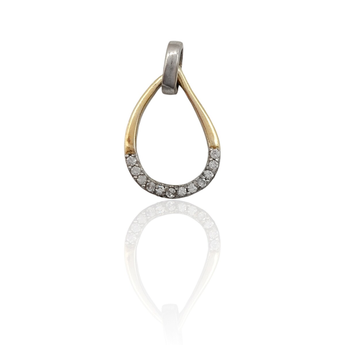 Dije colgante Lagrima hueca - Plata y Oro - Zirconia - CP5421 - conpiedra 