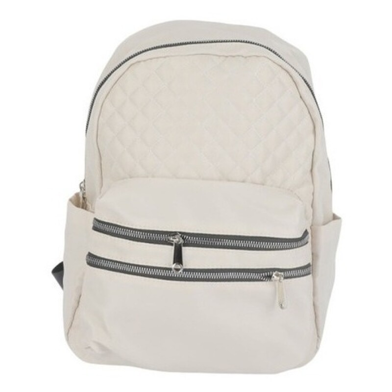 Mochila Canva Capitoneada Doble Cierre En Nylon Oferta Beige