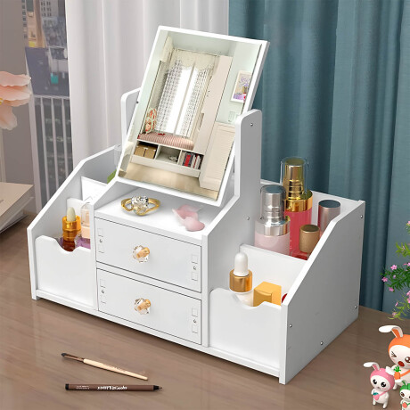 Set Espejo Tocador Organizador Maquillaje Madera Blanco