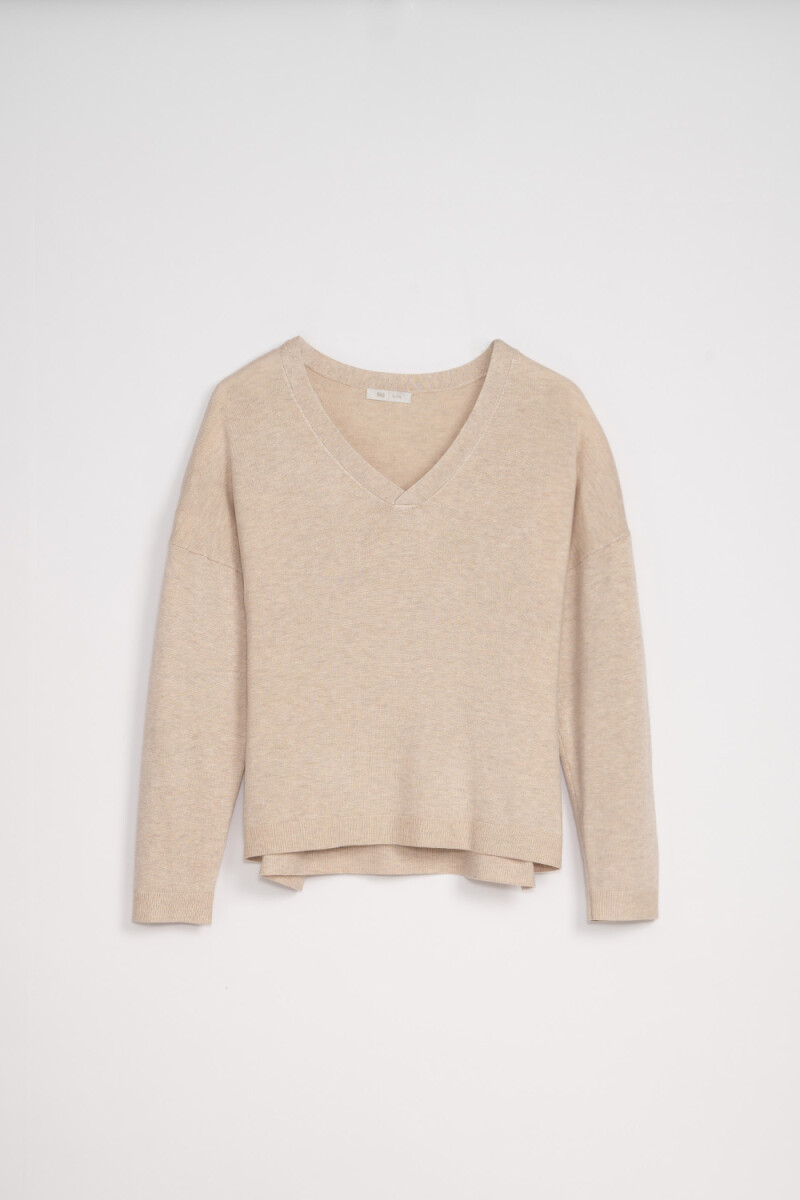 Buzo basico punto escote en v - Beige 