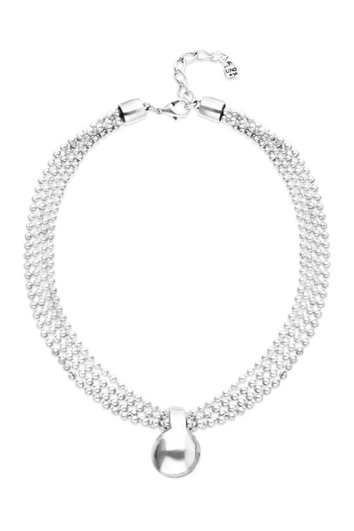 COLLAR DE ALEACIÓN DE METALES CON HILOS PLATEADOS Y BOLA GRANDE Colgante