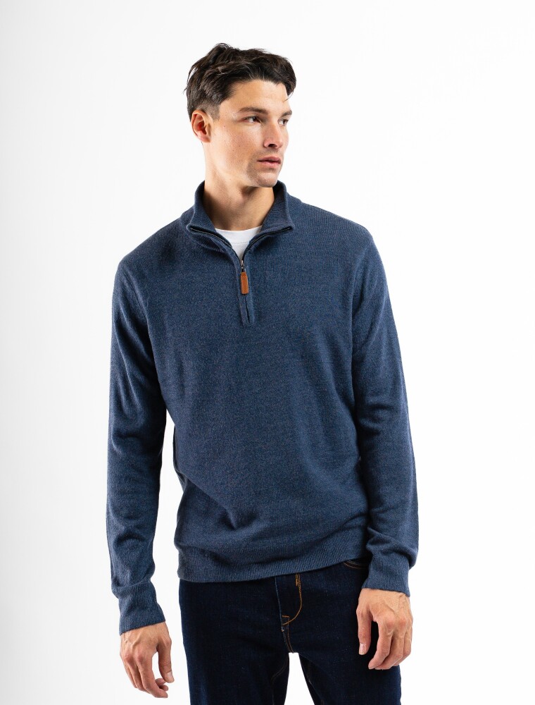 Buzo Tipo Cashmere Medio Cierre Azul Melange