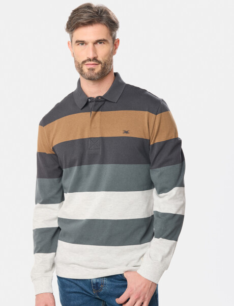 POLO JERSEY RAYADA Gris