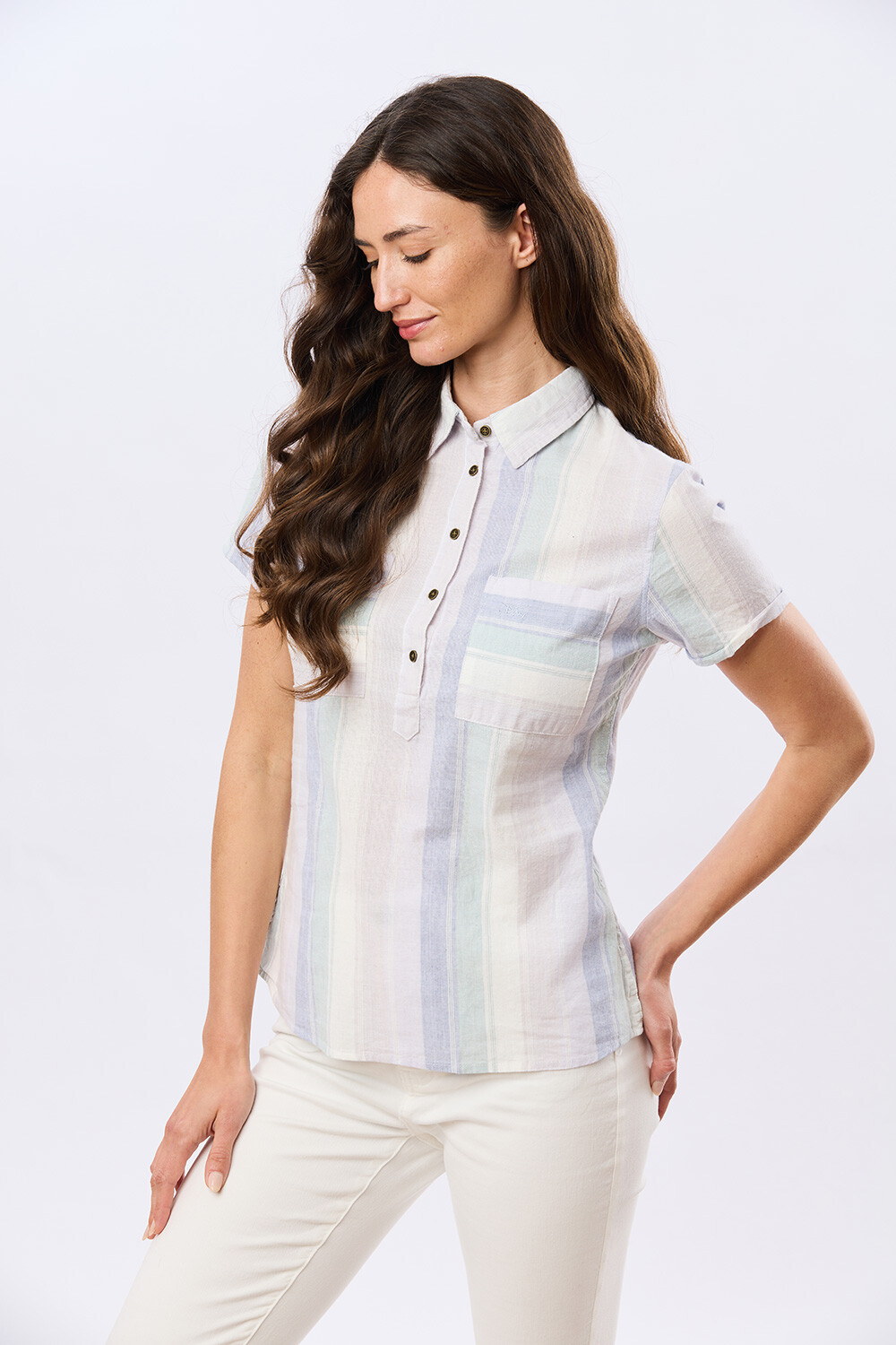 CAMISA RAYADA DE LINO Lila