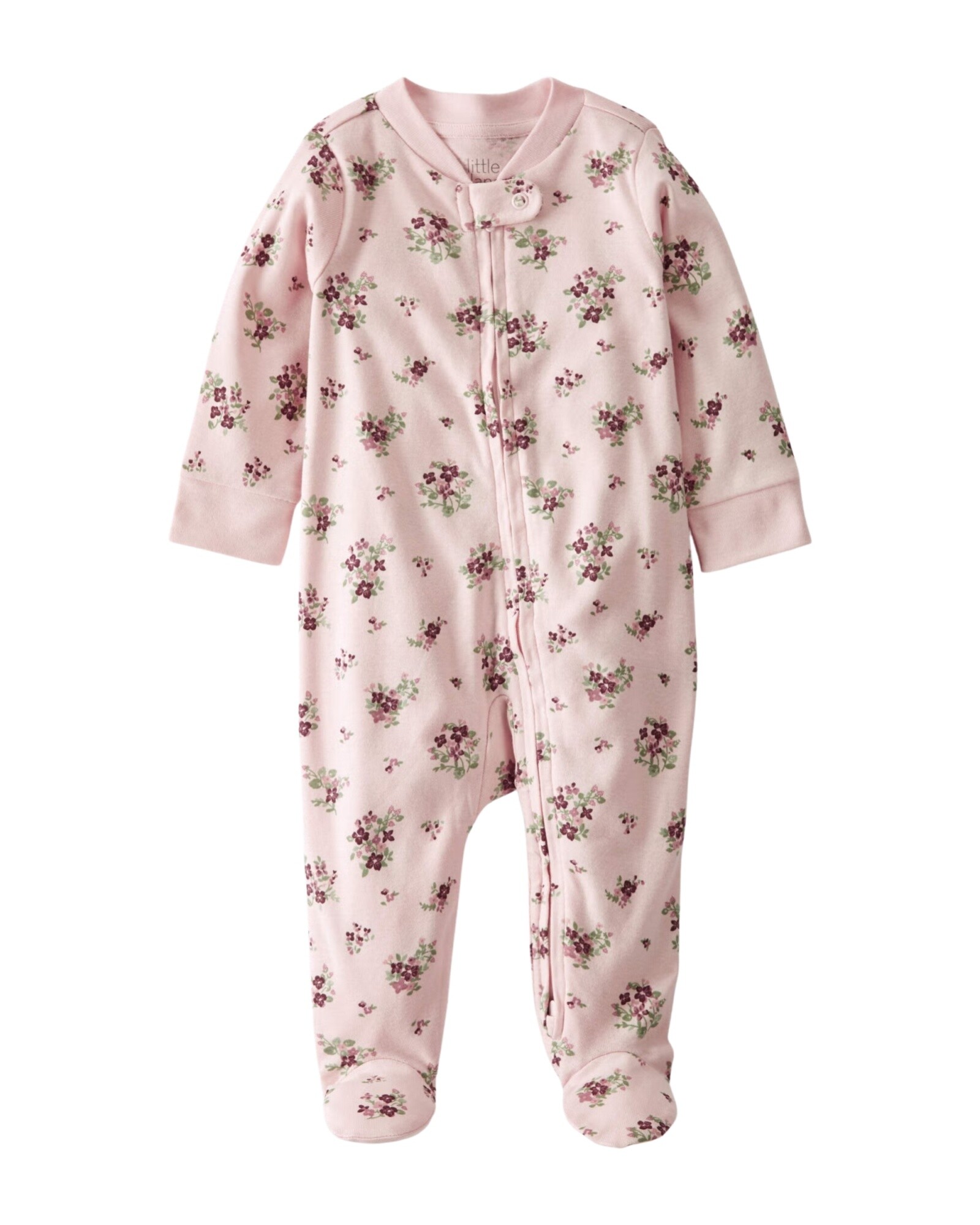 Pijama uno pieza de algodón orgánico, con pie, diseño floral Sin color