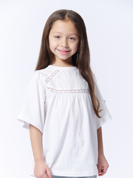 Blusa manga corta broderie Cruda