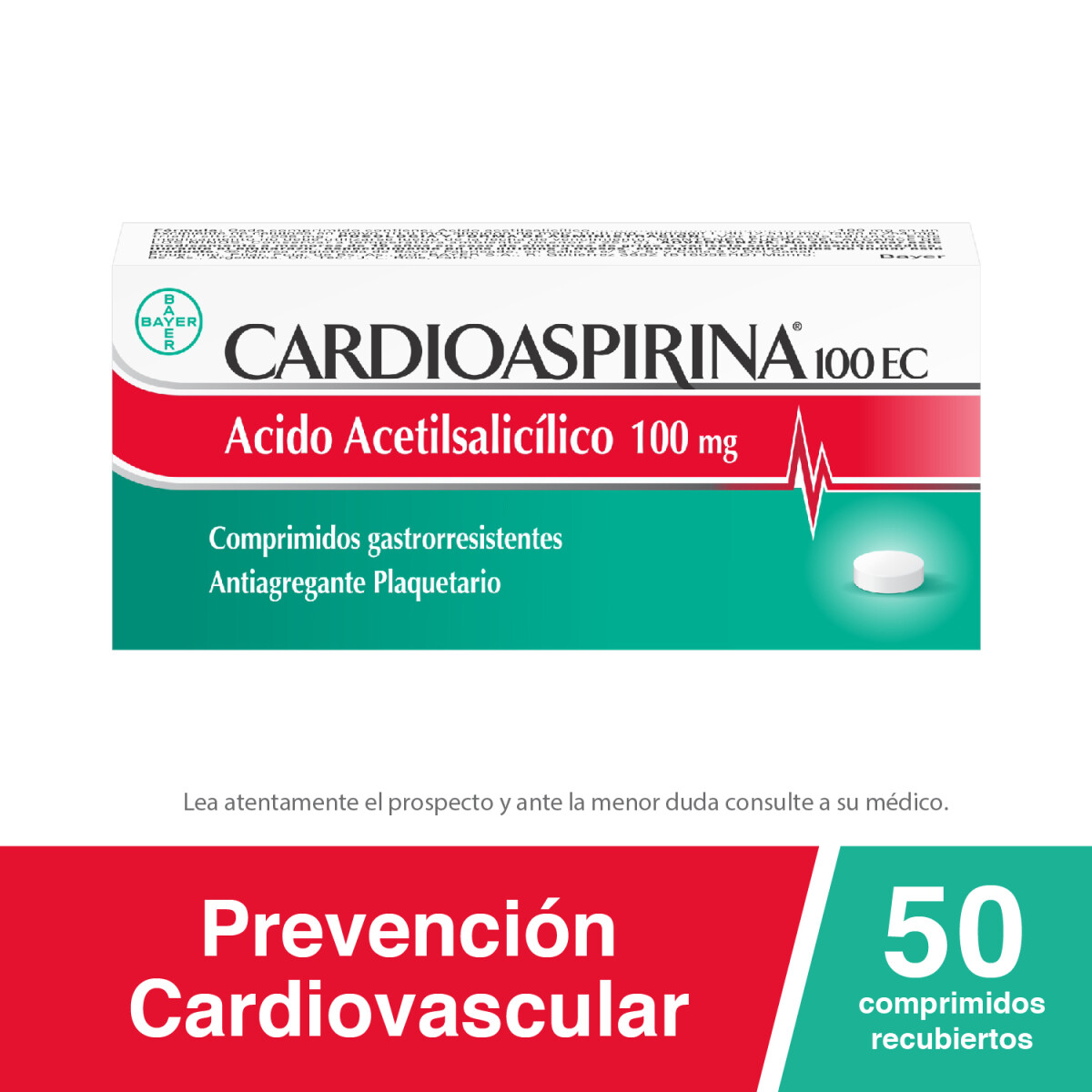 Cardioaspirina Antiagregante Plaquetario con Ácido Acetilsalicílico 100mg x 50 Comprimidos 